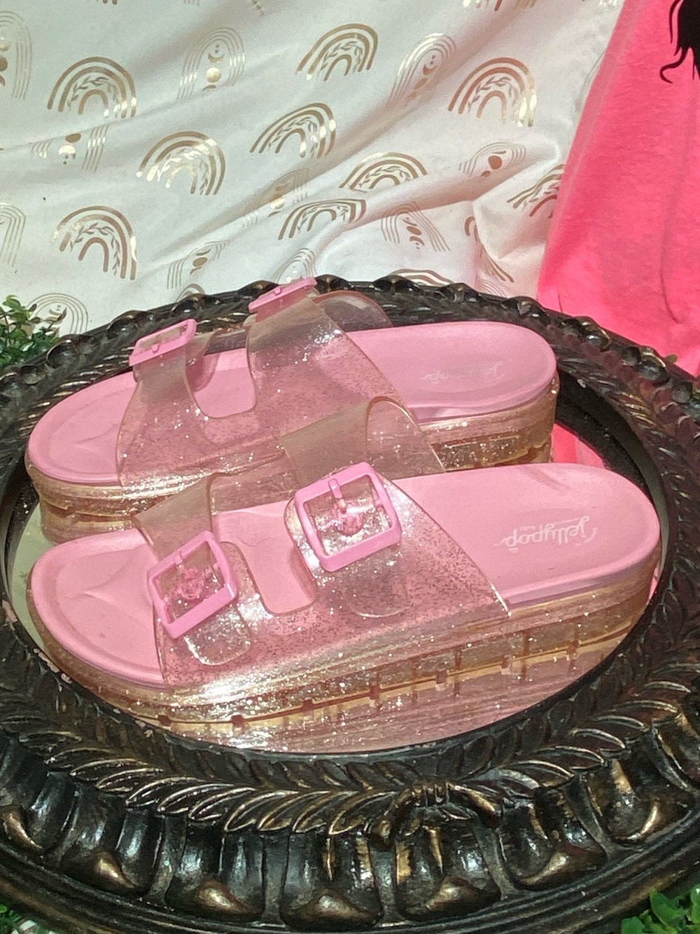 Jellypop Pink Kids Slide Sandals with Glitter Platform